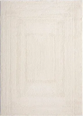 Produktbild von Teppich Wohnzimmer Schlafzimmer Modern Hoch&Tief Bordüre Qualitativ 3D Effekt,Farbe:Creme;Maße:80x150 cm
