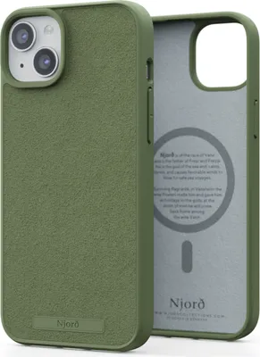 Image de Njord Collections Suede Comfort+ Coque de téléphone, Compatible avec l'iPhone 15 Plus, Fabriquée en Matériau Recyclé/Durable, Protection Antichoc de 2M, Mag Compatible, Vert