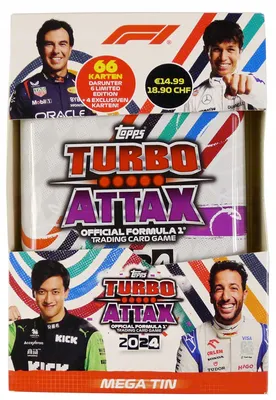 Produktbild von Topps Formula 1 Turbo Attax F1 TCG 2024 MEGA TIN 60+6 cards LIMITED +4 EXC.
