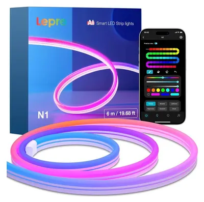 Zdjęcie produktu dla Lepro AI Neon LED Strip N1, 6 m, taśma LED, sterowanie aplikacją, kształty DIY, synchronizacja muzyki, Alexa i Google Assistant, idealna do salonów i na imprezy.