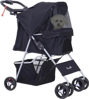 Produktbild von PawHut Hundebuggy, 75 x 46 x 94 cm (L x B x H), faltbar, wasserdicht, 600D Oxford-Gewebe, 4 Räder, schwarz