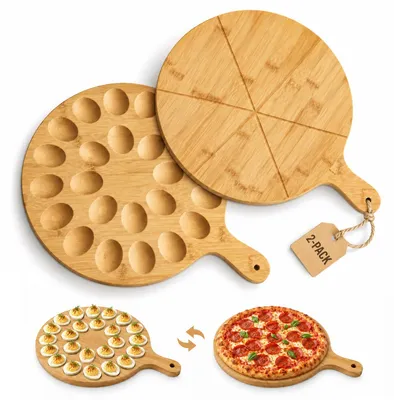 Pizzabrett & Eierbrett aus Bambus 33 cm, 2er-Set