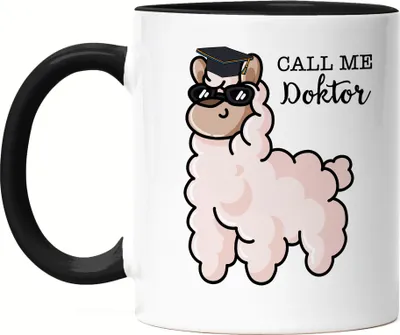 Produktbild von Call Me Doktor Tasse Schwarz Alpaka Lama Geschenkidee Promotion Abschluss Studium