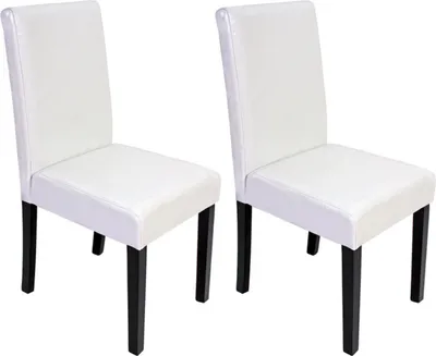Produktbild von 2er-Set Esszimmerstuhl Stuhl Küchenstuhl klassisch und zeitlos | HxBxT 90x43x56cm | Sitzhöhe 45cm | Leder | dunkle Beine | Weiß