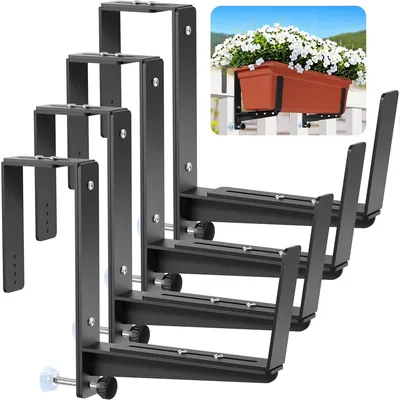 Produktbild von 4er Set Blumenkasten Halterung verstellbar, für Balkon Geländer & Fensterbank, Metall pulverbeschichtet, stabil, hohe Tragkraft, kippsicher
