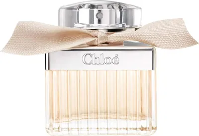 A bottle of Chloé perfume is shown against a white background.