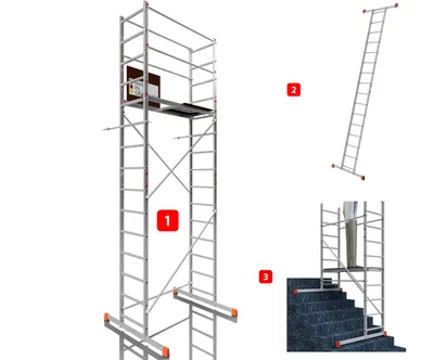 Produktbild von ALTEC AluCombine 3.0 - 500 | 5m | Alu Standgerüst für Heimwerker mit Traverse und Wandanker | EN131 | Baugerüst Rollgerüst Montagegerüst Anlegeleiter