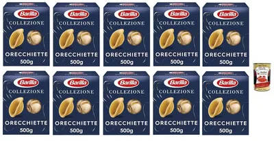 Produktbild von Barilla Italian Gourmet Bundle 10 x 500 g Orecchiette + Italian Gourmet Polpa, italienische Hartweizenpasta in Orecchiette-Form, 5 kg Vorratspack, ideal für Pasta mit Gemüse, Saucen, mediterrane Rezepte