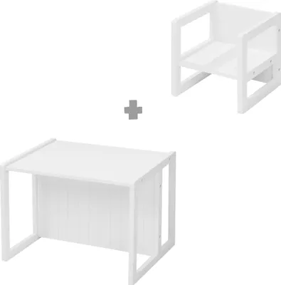 Produktbild von roba Sitzgruppe im Landhausstil für Kinder, 1 Hocker & eine zum Tisch umwandelbarer Kinderbank, weiß