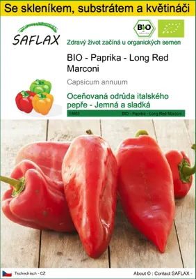 Obrázek produktu pro SAFLAX Kultivační sada - BIO - Paprika - Long Red Marconi - Capsicum annuum - 20 Semena - S mini skleníkem, pěstebním substrátem a 2 květináči
