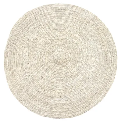 Runder Jute-Teppich, handgewebt, 100 cm, halbweiß
