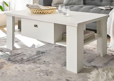 Produktbild von Couchtisch "Fiastra" weiß Pinie Landhaus Beistelltisch 107 x 67 cm mit Soft-Close