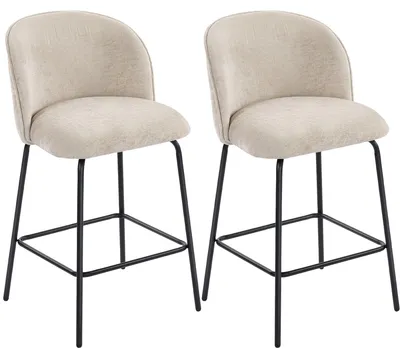 Immagine prodotto di Set di 2 sgabelli con schienale e poggiapiedi | Colore: Beige | Dimensioni: 50x55x93 cm