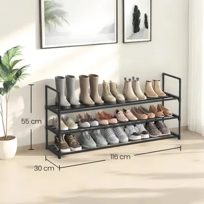 Produktbild von Schuhregal mit 3 Ebenen aus Metall | Schwarz | 116x30x55 cm