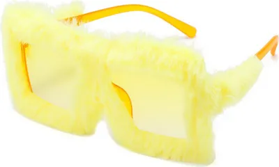Produktbild von Damen-Sonnenbrille, flauschiger Plüschbesatz, länglicher PC-Rahmen, UV-Schutz, Sonnenschutzbrille für Clubpartys, Fotografie