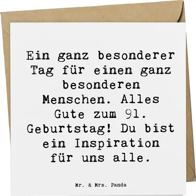 Produktbild von Mr. & Mrs. Panda Glückwunschkarte Spruch 91. Geburtstag - Weiß - Geschenk, anlasskarte, Inspiration, Alles Gute zum, Grußkarte, faltkarte, Klappkarte, doppelkarte, Alter