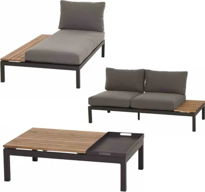 Produktbild von Siena Garden Lounge-Sitzgruppe Alvida Aluminium anthrazit/Ranotex schwarz/Teak