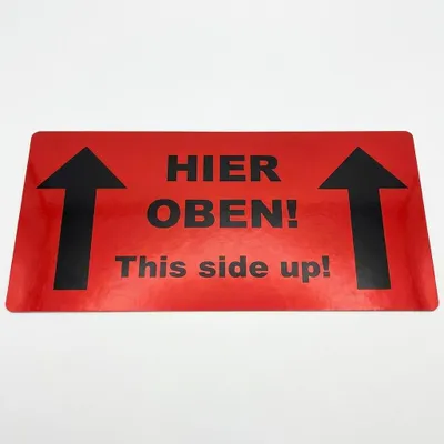 Produktbild von Leuchtrot 50er Pack Hinweisetiketten "Hier oben - This Side Up" für sicheren Versand 100x50mm