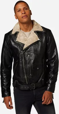 Produktbild von Herren Lederjacke Winterjacke Bikerjacke Ricano HARLEM – Schwarz / L