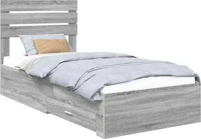 Produktbild von vidaXL Bettrahmen mit Kopfteil Sonoma-Grau 100 x 200 cm Holzwerkstoff