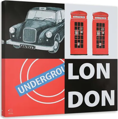 Produktbild von Leinwandbild collage mit assoziationen zu london 30x30 cm Feeby rot wandbild bereit zum aufhängen