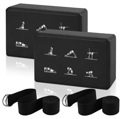 Immagine prodotto di Set composto da 2 blocchi da yoga e 2 cinghie da yoga, realizzati in schiuma EVA antiscivolo per un supporto ottimale