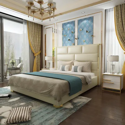 Obrázek produktu pro Designová manželská postel Postele do ložnice kožené hotelové čalounění 180x200cm