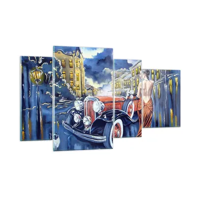 Produktbild von Bilder auf glas - frau retro stil - 120x70cm - Glasbilder - Wandbilder - Kunstdruck - zum Aufhängen bereit - Wanddekoration aus Glas - Glas Bilder - Wandbild auf Glas - 4 Teile - GDL120x70-3450