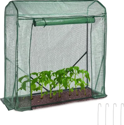 Image de Serre à tomates Relaxdays, dimensions : 154 x 152 x 50 cm, fer et film maillé en PE, serre de jardin robuste en film plastique, verte
