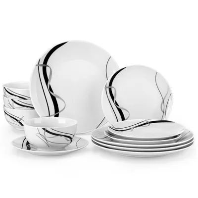 Obrázek produktu pro Porcelánový jídelní servis, 12dílná sada nádobí s miskou na cereálie, dezertním talířem a jídelním talířem, kombinovaný servis pro 4 osoby