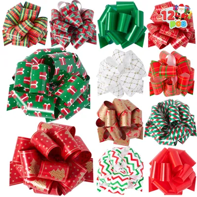 12 Weihnachts-Ziehschleifen, festliche Deko, Geschenkschleifen