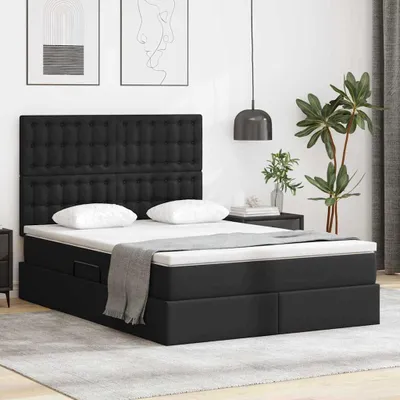 Image de Maison Exclusive - Lit avec rangement et éclairage LED Noir 140 x 200 cm Simili cuir