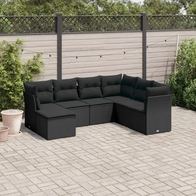 Produktbild von 7-tlg. Garten-Sofagarnitur mit Kissen Schwarz Poly Rattan, Sitzgruppe 3249824