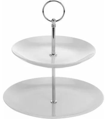 Produktbild von Excellent Houseware Etagere - Porzellan - 2-lagig - Silbergriff - High Tea