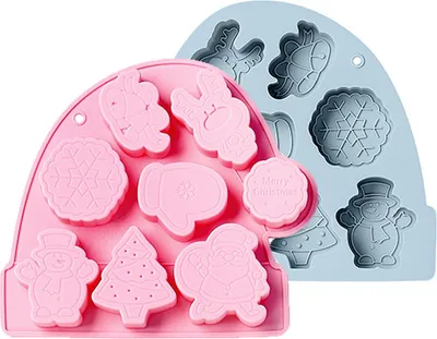Obrázek produktu pro balení 2 vánočních 3D silikonových forem, nepřilnavé cukroví, dort, čokoláda, želé, formy na pečení, podnosy na párty, vánoční dárky, ve tvaru vánočního stromku, sněhuláka