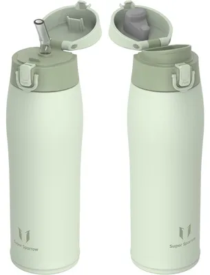 Produktbild von Trinkflasche Edelstahl Thermobecher 750 ml Hellgrün BPA-Frei Auslaufsicher mit 2 Deckeln