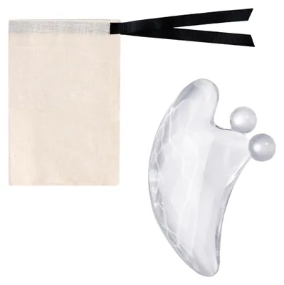 Produktbild von Gua Sha Stein aus Kristall mit Doppelperlen für Gesichtsmassagen, Lymphdrainage und Hautstraffung