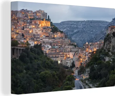 Obrázok produktu pre OneMillionCanvasses® - Maľba na plátne - Obraz na plátne Nástenná maľba na plátne - Nočná mestská krajina v horách - 150x100cm - Fotografia na plátne