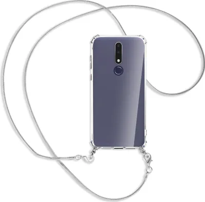 Produktbild von Handykette Backcover-Schutzhülle mit Band (Metall silberfarben) für Nokia 3.1 Plus - silberfarbene Kette Snake