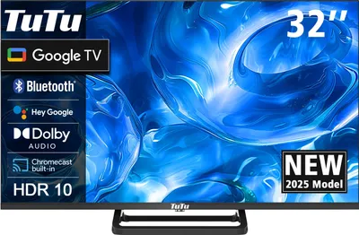 Produktbild von TuTu Google Smart TV - LED HD - 32 Zoll/82 cm - Sprachsteuerung & Bluetooth - Randlos Design - Tripple Tuner DVB-T/T2/S/S2/C - HDMI x3, USB x2, CI+ - Montiert in Eindhoven, Niederlande - TUG32HQ1