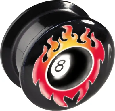 Produktbild von viva-adorno 1 Stück 10mm Flesh Plug Tunnel Acryl Schraubverschluss Eightball in Flammen Größe 6 - 12mm Z168.D16