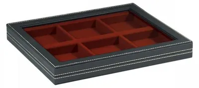 Produktbild von Lindner 2367-2856E Sammelkassette NERA M mit Sichtfenster mit dunkelroter Einlage mit 6 quadratischen Fächern