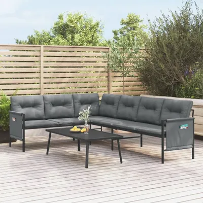 Produktbild von The Living Store Garten-Ecksofa Anthrazit Stahl und Textilene