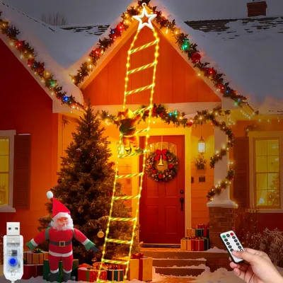LED-Leiter mit Weihnachtsmann, 2 m, 124 LEDs, warmweiß, USB