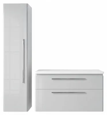 Produktbild von Badmöbel Set MOBI 75 cm - Grau Hochglanz - Waschbeckenunterschränke | Hochschrank - Badezimmerschränk