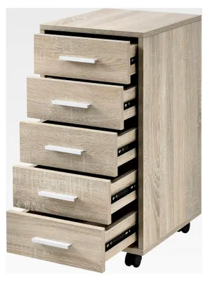 Produktbild von Rollcontainer mit 5 Schubladen, 63x33x38cm, Eiche