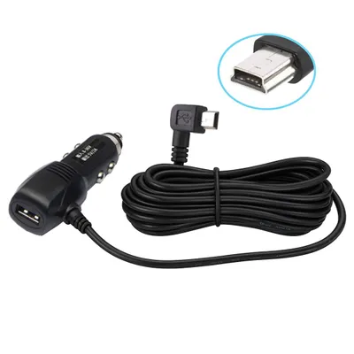 Produktbild von G63C KFZ Auto Ladegerät Adapter Kabel 3,5 m – USB & Mini-USB – 90° Links Winkelstecker – GPS Stromkabel