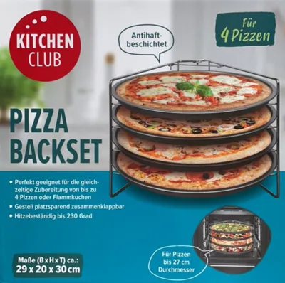 Produktbild von Pizzabackset Pizza Backset Backblech Pizzablech Ständer Flammkuchen Pizzahalter