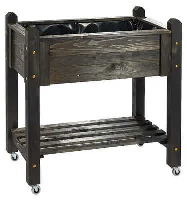 Produktbild von Hochbeet BASIC mit Rollen schwarz aus Holz 89,5x59x84,5cm Kräuterbeet