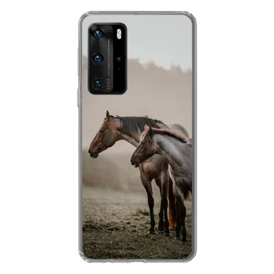 Produktbild von MuchoWow® Handyhülle Schutzhülle Hülle für Huawei P40 Pro Pferde - Nebel - Wiese Silikon Softcase Handy Hülle - Schutz